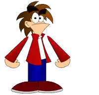a cartoon character with a red jacket and blue jeans
