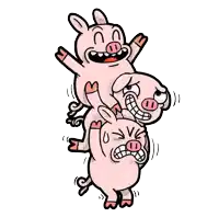 three pigs are stacked on top of each other with one making a face