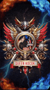 a queen kocok logo with a picture of rossa inside