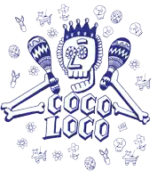 a drawing of a skull with a crown and the words coco loco on it