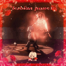 a picture of a girl dancing with the words lesbian power above her