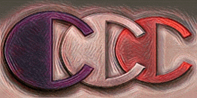 a drawing of the letters cdc in purple white and red