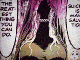a cartoon drawing of a woman with the words suicide is the greatest thing you can do on it