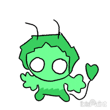 a drawing of a green monster with a heart on its tail .