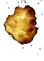 a pixel art of a chicken nugget exploding on a white background