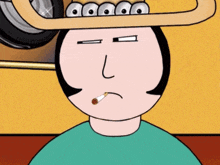 a cartoon of a man smoking a cigarette with a hat on his head