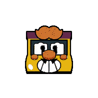 a purple cartoon character with a mustache is surrounded by coins on a white background