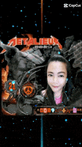 a picture of a girl with metallica written on the top
