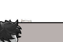 a black and white drawing of a girl with pigtails looking over a wall