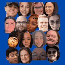 a group of people 's faces are arranged in a square on a blue background