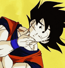 a close up of a cartoon character with a blue wristband