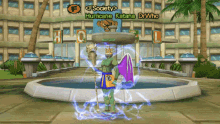 a cartoon character is standing in front of a fountain and says hurricane katana dr who