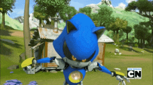 a cartoon of sonic the hedgehog with a cn logo in the corner