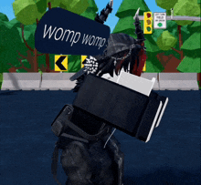 a person in a video game is standing in front of a left turn only sign