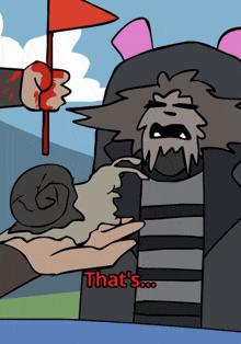 a cartoon drawing of a person holding a snail with the words that 's on the bottom