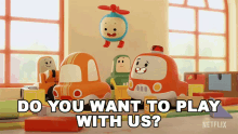 Do You Want To Play With Us Freddie Firetruck GIF