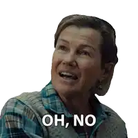 a woman in a plaid shirt says oh no on a white background