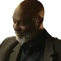 a man with a beard wearing a suit and a blue shirt