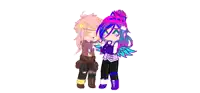 a couple of anime characters standing next to each other .