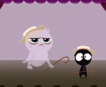 a cartoon bat wearing a hat and scarf holds a cane