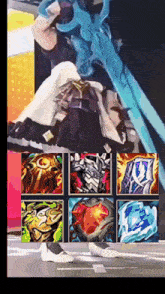a painting of a person holding a sword surrounded by icons