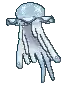 a pixel art drawing of a jellyfish with a hat on .