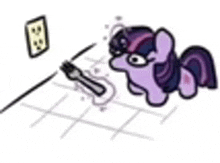 twilight sparkle from my little pony is laying on a tile floor with a fork .