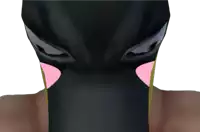 a close up of a person 's face with a black mask