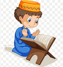 a cartoon illustration of a boy kneeling down reading a book