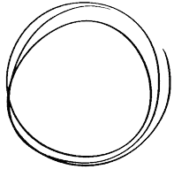 a black and white drawing of a circle with an arrow pointing to the right .
