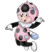 a ladybug is wearing a pink and black outfit with hearts on it