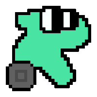 a pixel art drawing of a green hand with a black outline and a white background .