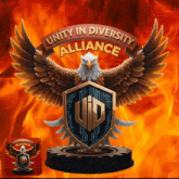 a logo for unity in diversity alliance with an eagle and a shield