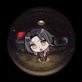 a cartoon character is floating in a bubble in the dark .