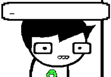 a pixel art of a man with glasses and a green smiley face