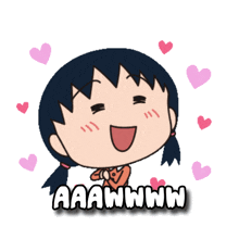 a cartoon of a girl with hearts around her and the words aaawwww