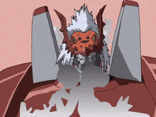 a cartoon drawing of a dragon with a red head and white hair