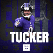 a man wearing a purple jersey and a helmet with the letter t on it