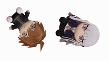 a stuffed toy of a boy and a stuffed toy of a girl laying on their backs