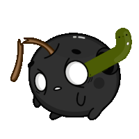 a cartoon character with a green worm sticking out of it 's mouth
