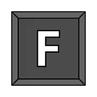 a black square with a white letter f inside