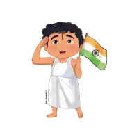 a cartoon of a boy saluting while holding a flag