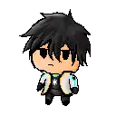 a pixel art of a boy with black hair wearing sunglasses