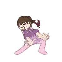 a cartoon drawing of a girl in a purple skirt and pink socks