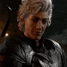 a close up of a man 's face with a sword