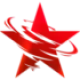 a red star with a white swirl around it