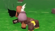 a person is riding a horse in a video game while holding a book .