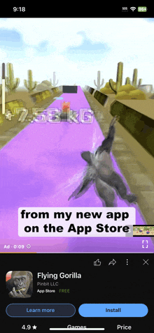 a screenshot of a game called flying gorilla on the app store