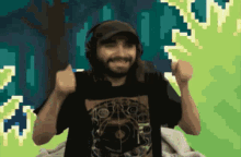 a man with a beard wearing headphones and a shirt that says ' i love you '