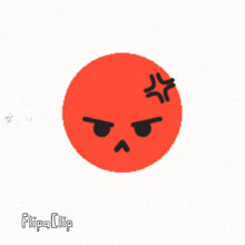 a red circle with a black face and the words flip a clip below it